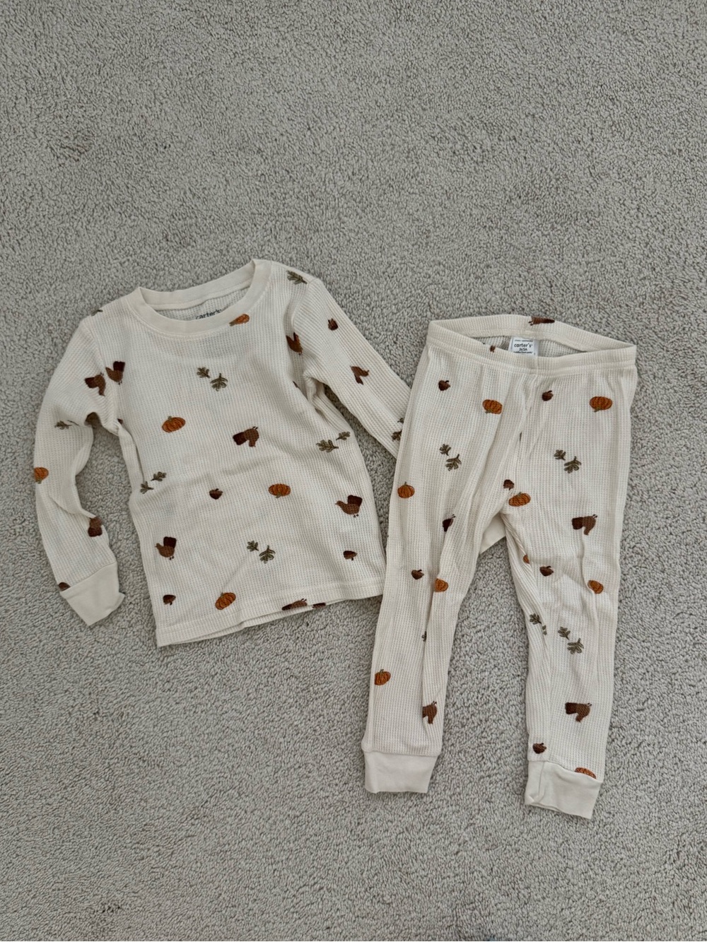 Carter's “Thanksgiving” Thermal Pajama Set with Brown and Orange Pumpkin Print